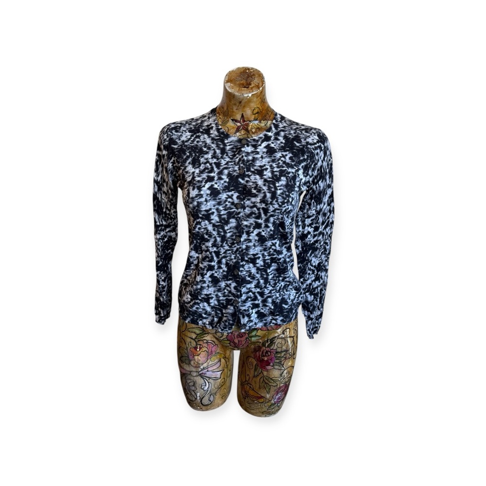 TSE Knit Cardigan Black White Pattern Lightweight Luxury Top Medium